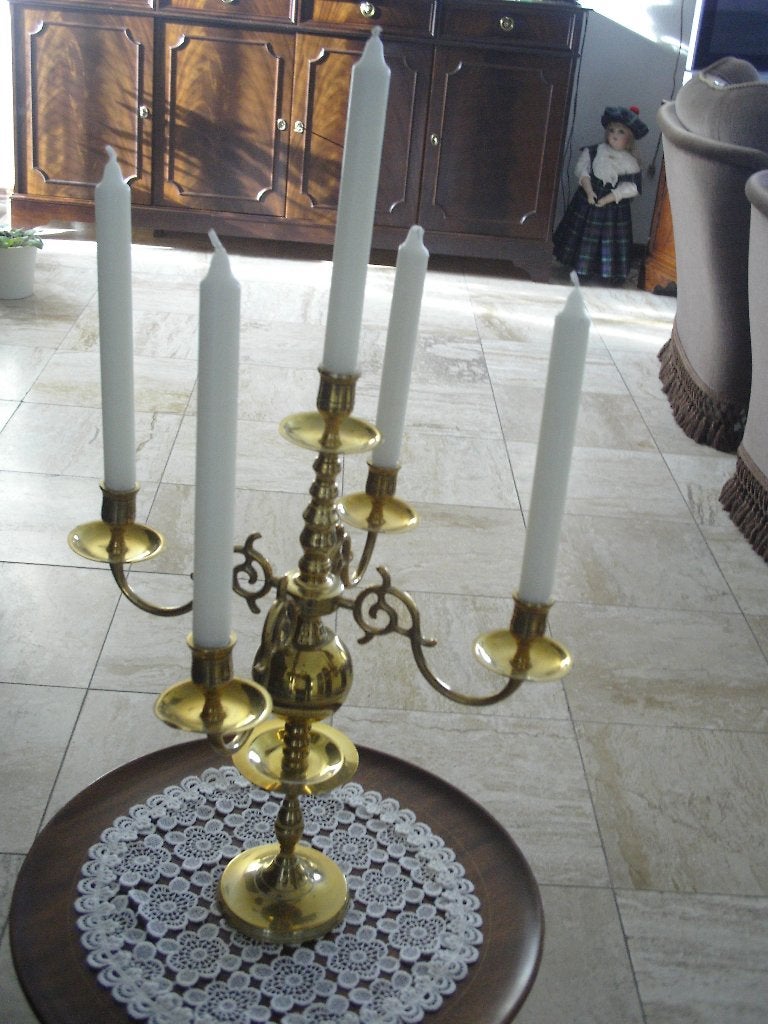 5 armige koperen kandelaar hoogte 42 cm., Ophalen, Koper of Brons