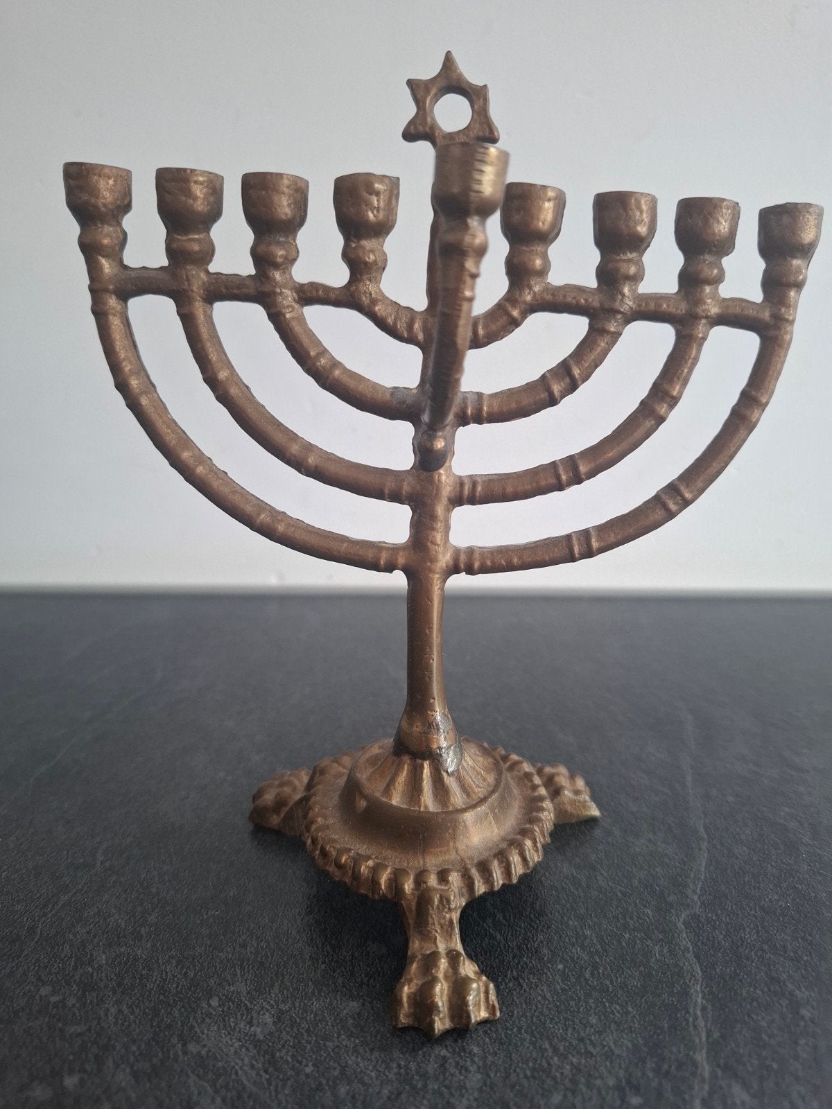 Kleine Messing Chanoeka met Davidster, 17 cm hoog, Ophalen of Verzenden