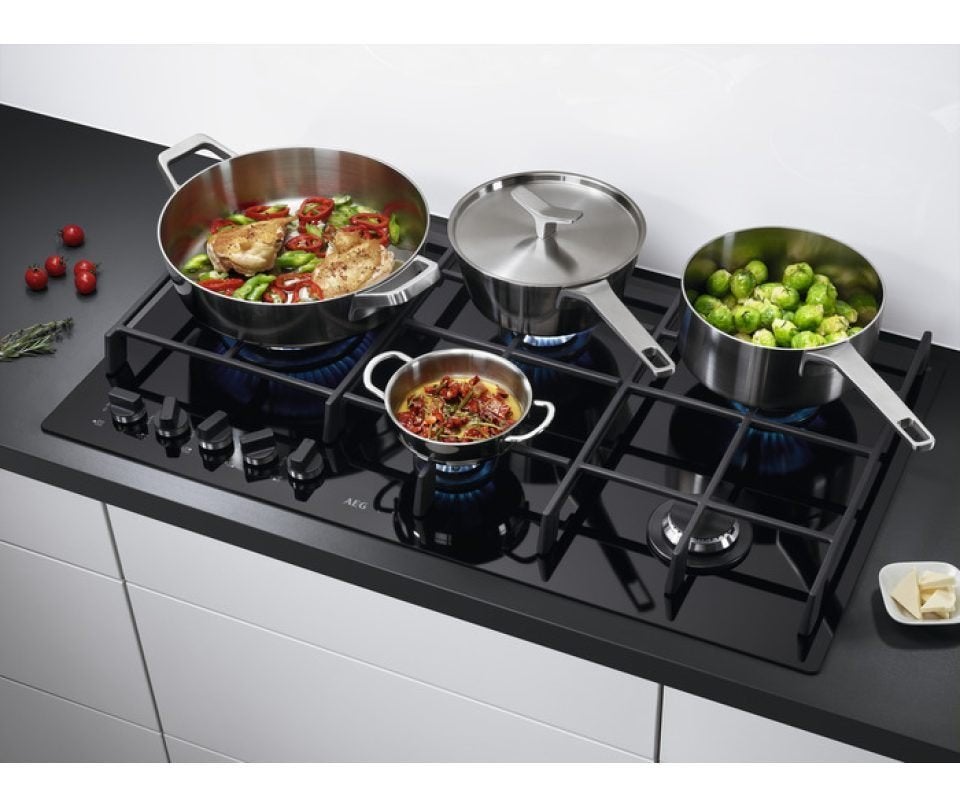 glazen gaskookplaat AEG 5-pits, 90 cm breed, Ophalen, Gebruikt, Inbouw, Gas