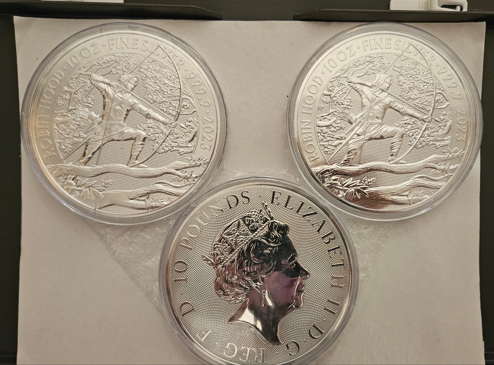 3 x 10.ounce  2023 robin hood, Postzegels en Munten, Edelmetalen en Baren, Ophalen of Verzenden, Zilver