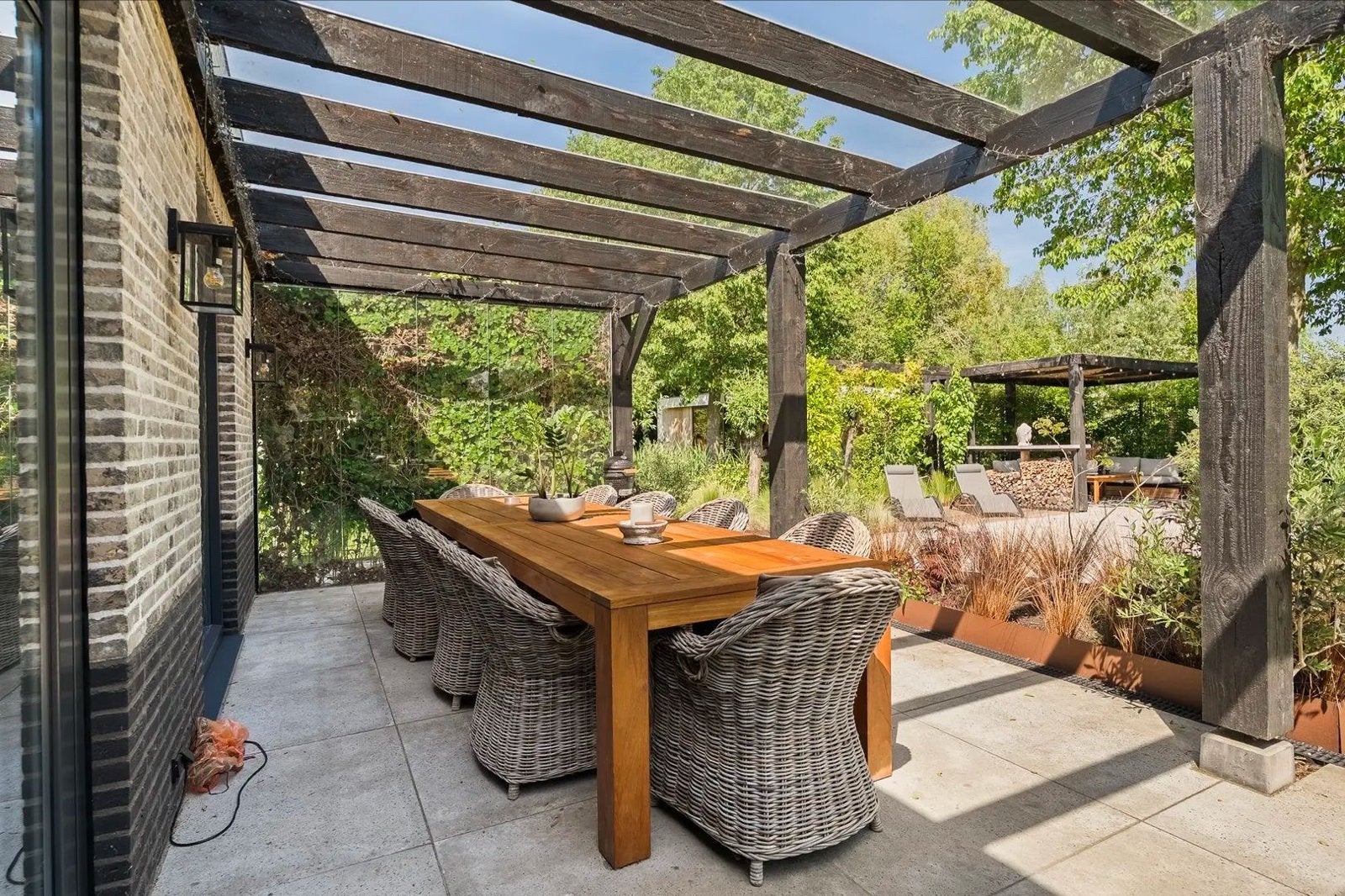 Tuintafel met 10 stoelen, Tuin en Terras, Ophalen, Gebruikt, Rond, Hout