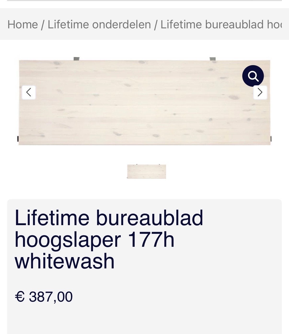 Lifetime bureaublad hoogslaper 177h whitewash, Ophalen, Gebruikt, Scandinavisch, Hout