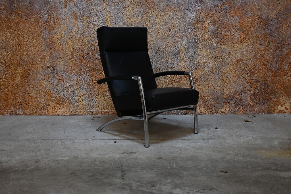 ZGANieuw zwarte leren Leolux Helical design fauteuil, Leolux, Leolux, 75 tot 100 cm, Ophalen of Verzenden