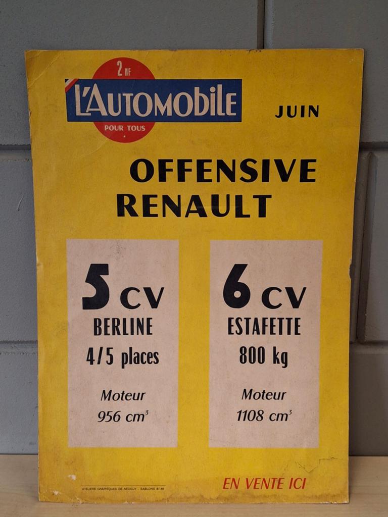 L'automobile Renault 5CV / 6CV affiche karton, Verzamelen, Merken en Reclamevoorwerpen, Ophalen of Verzenden, Zo goed als nieuw