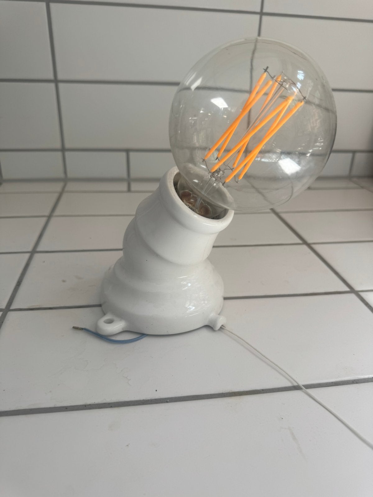Antieke porseleinen wandlamp met trekschakelaar, Ophalen of Verzenden