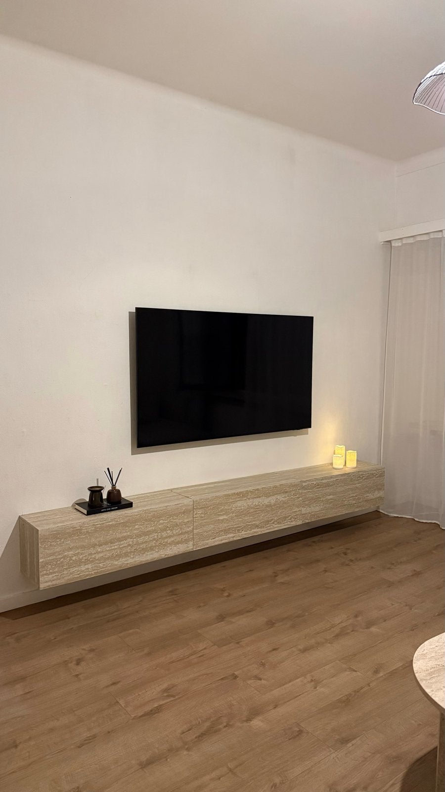 Zwevend TV-meubel/wandmeubel van travertin, Ophalen, Overige materialen, Zo goed als nieuw, 200 cm of meer