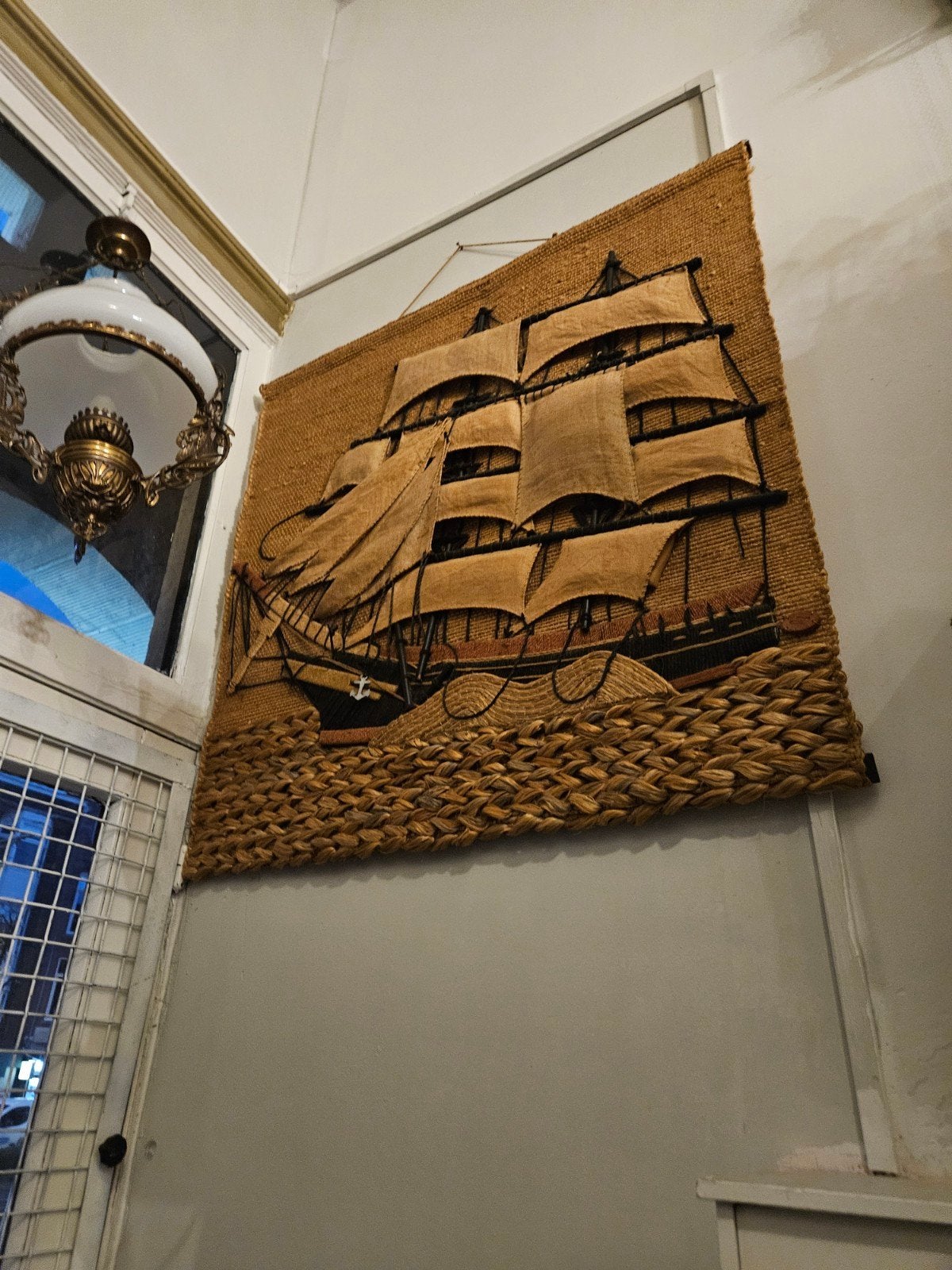 Vintage Scheepswandtapijt - Handgemaakt Jute Wandkleed, Ophalen of Verzenden