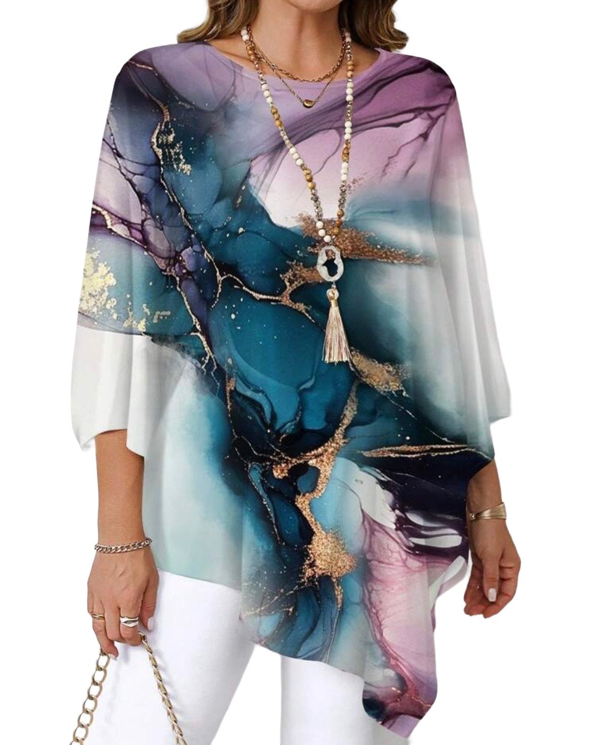Tuniek Top Asymmetrisch marmerpatroon (44-52), Kleding | Dames, Verzenden, Nieuw, Meerkleurig, Blouse of Tuniek