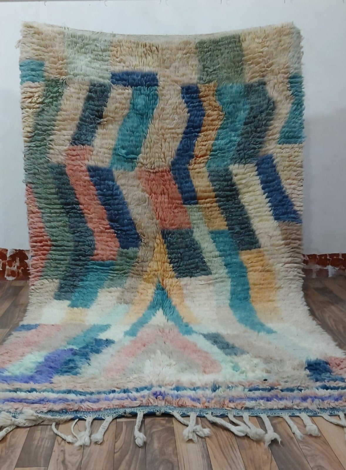 Nieuw 100% Wollen Vloerkleed 225x125 cm, Ophalen, 100 tot 150 cm, Rechthoekig, Blauw