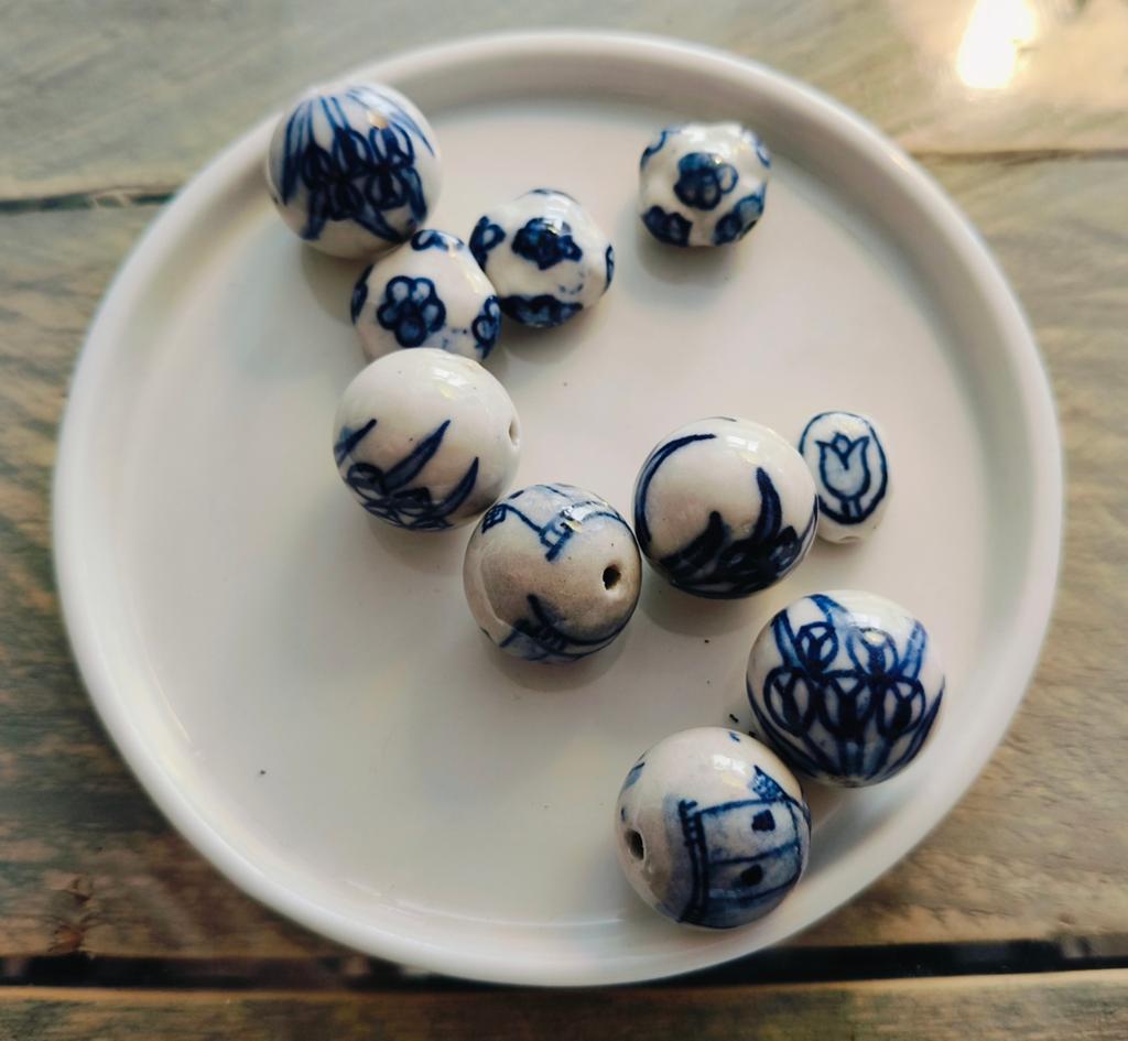 Handgemaakte Delfts blauw porseleinen/keramische kralen, Hobby en Vrije tijd, Kralen en Sieraden maken, Ophalen of Verzenden