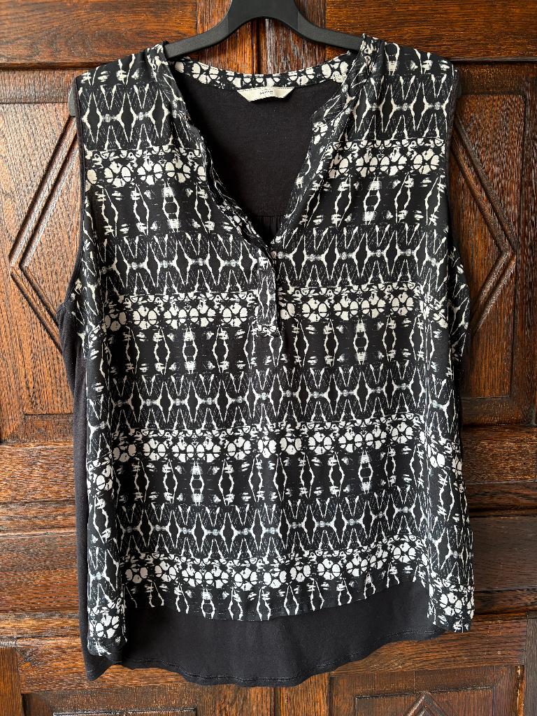 Zwart-wit bloesje, tuniek zonder mouw; Tchibo; maat 48/ 50, Kleding | Dames, Ophalen of Verzenden, Zo goed als nieuw, Zwart, Blouse of Tuniek