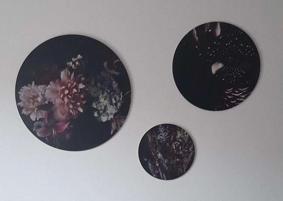Set van 3 Wandcirkels met Bloemen en Dierenprint, Huis en Inrichting, Woonaccessoires | Wanddecoraties, Zo goed als nieuw, Ophalen of Verzenden