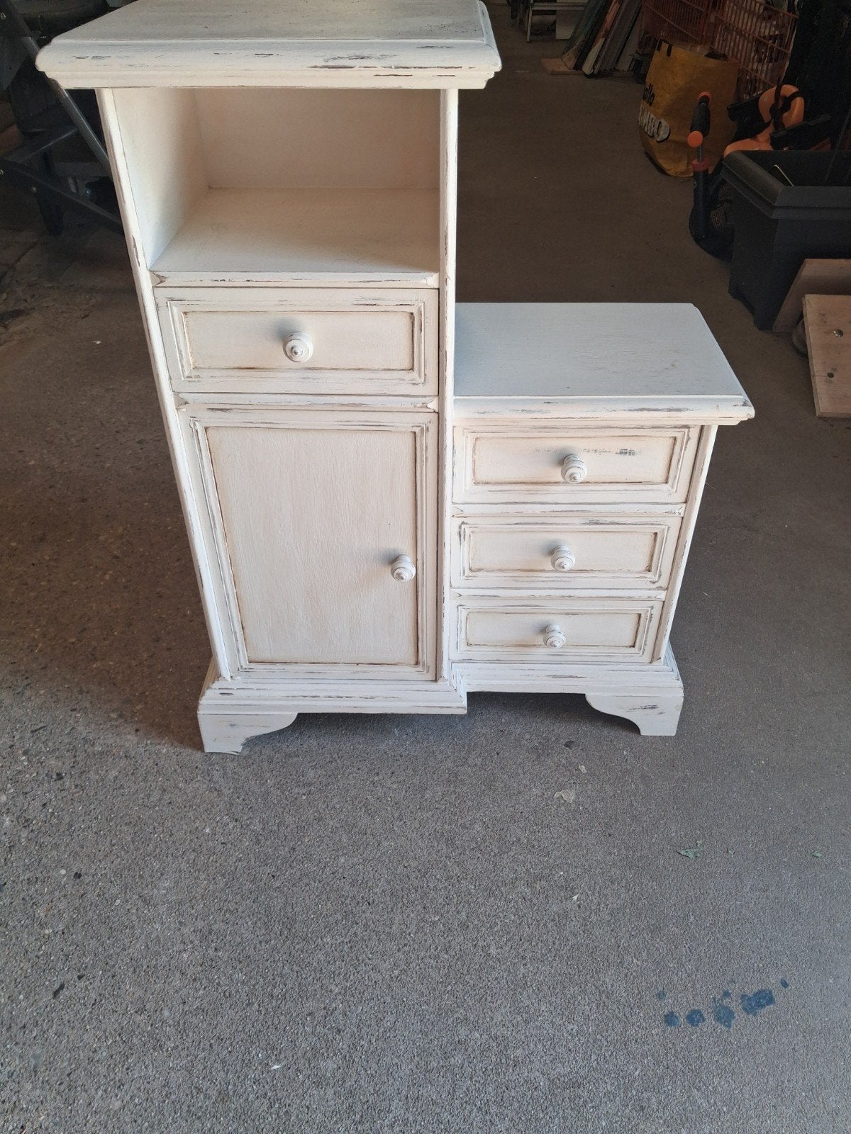 Vintage wit bijzettafeltje met lades en kastje, Huis en Inrichting, Kasten | Overige, Ophalen