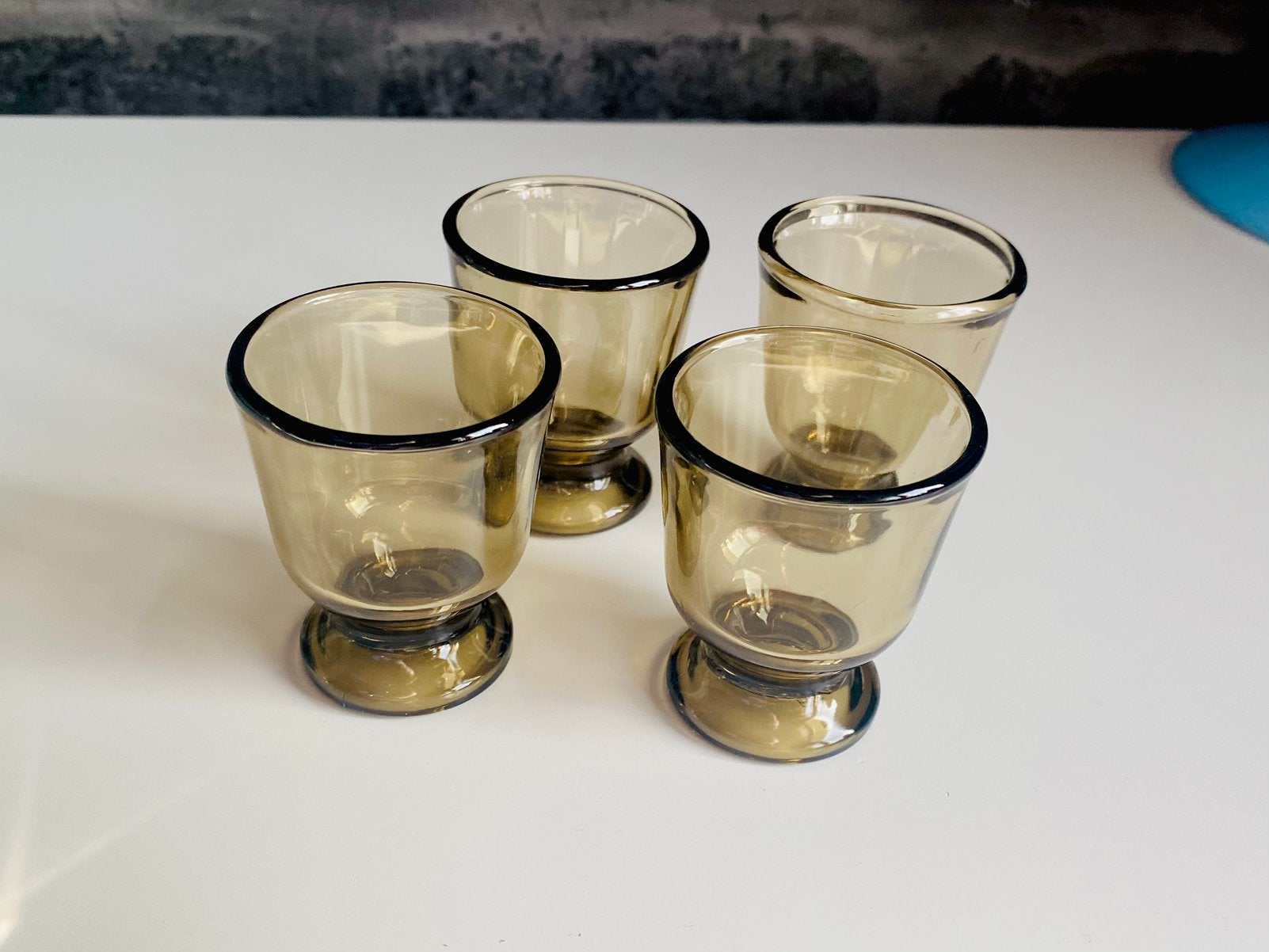 Vintage Arcoroc Rookglas Eierdopjes (Set/4), Glas of Glazen, Vintage, Ophalen of Verzenden, Glas