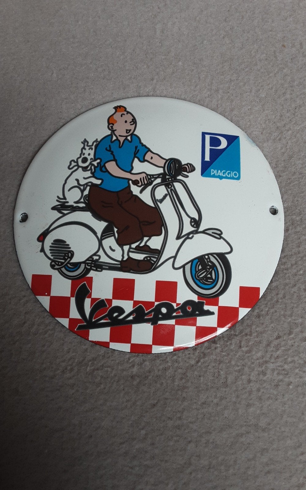 VESPA EMAILE BORDJE , KUIFJE en BOBBY., Ophalen of Verzenden, Reclamebord