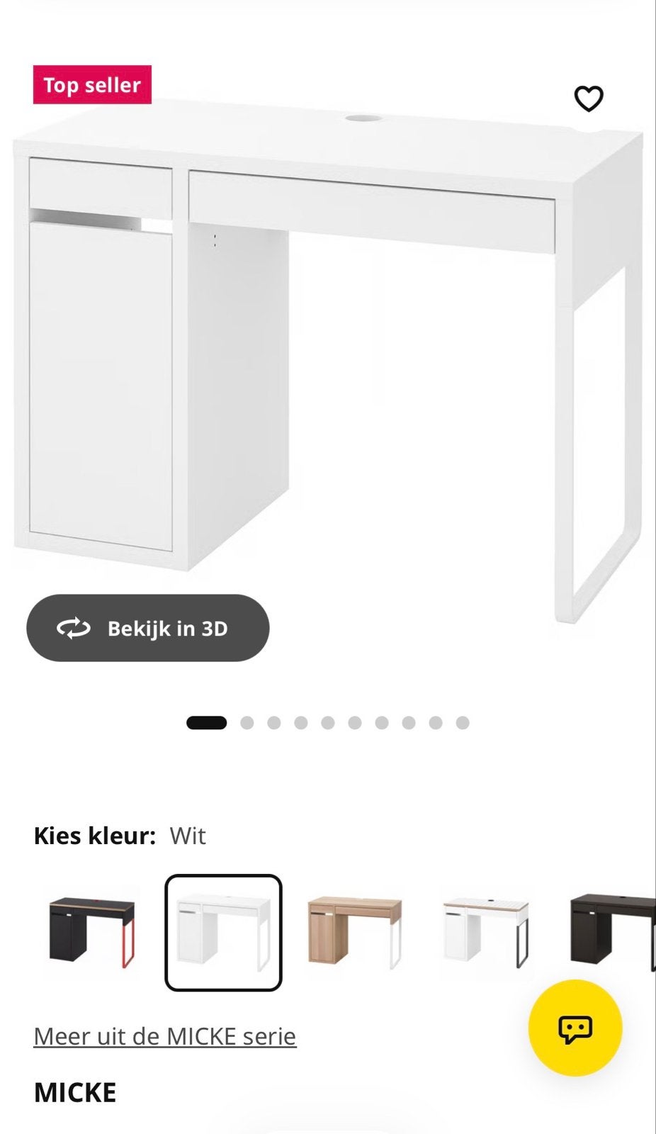 Nieuw in doos: IKEA MICKE Bureau Wit 105x50, Ophalen, Met lades, Spaanplaat of MDF, Nieuw