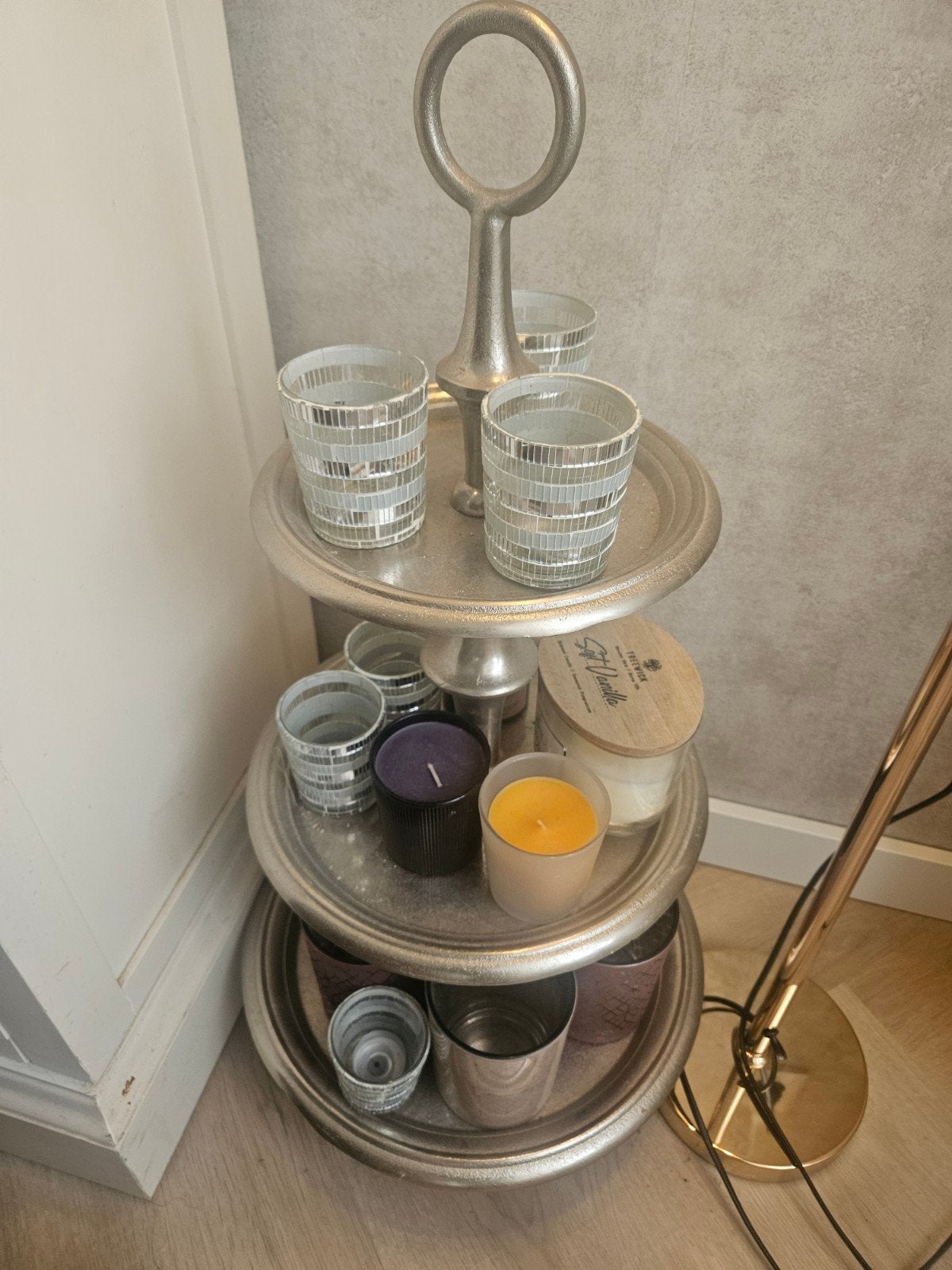 Zilverkleurige etagere Riviera Maison met 3 lagen, Gebruikt, Ophalen of Verzenden, Zilver, Metaal