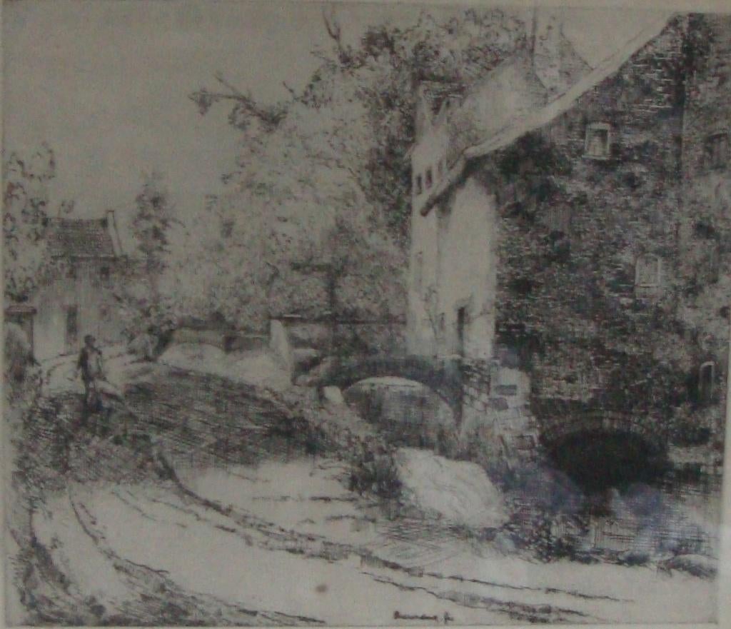 Theo Beerendonk dorpsgezicht omstreeks 1940 nieuw ingelijst, Ophalen of Verzenden, Landschap, Ingelijst