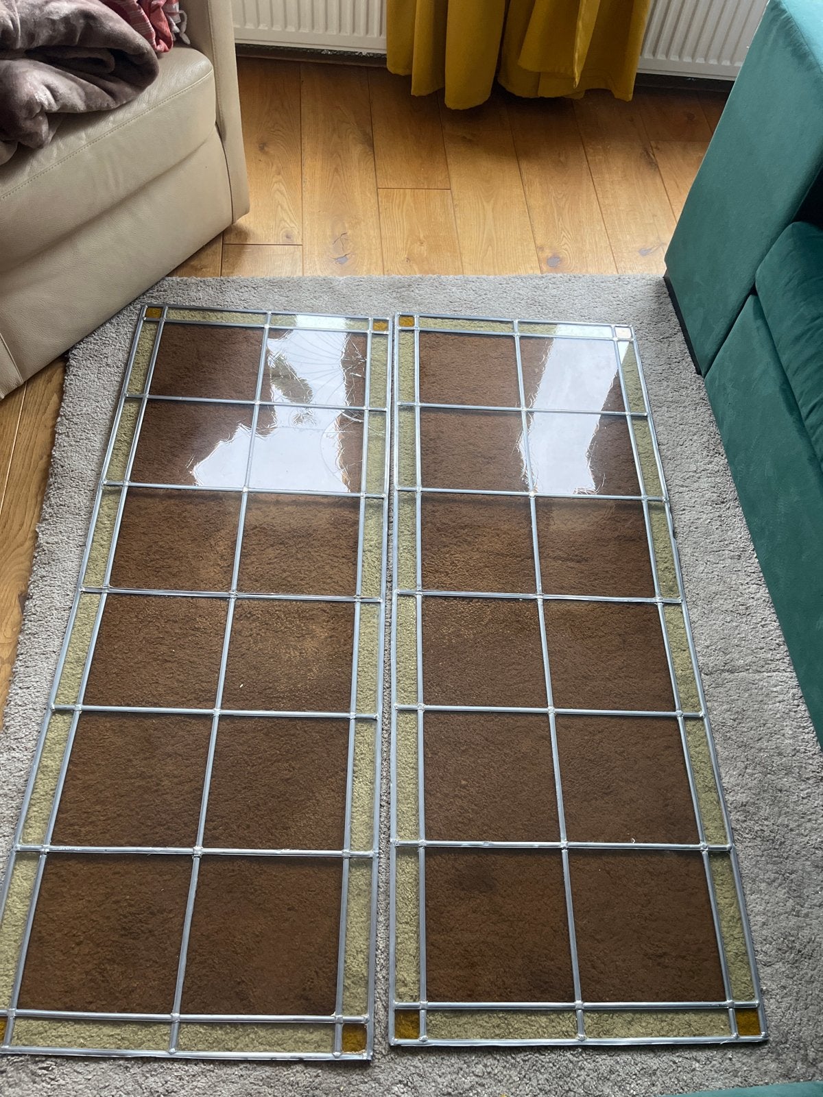 2x Glas in lood ramen (een beschadigd), Ophalen, Gevelraam of Ruit, Gebruikt, Minder dan 80 cm