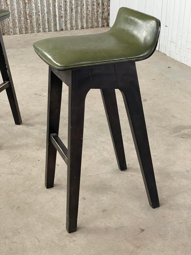 11x Vintage barkrukken stools olijfgroen leer design kruk, Ophalen, Gebruikt, Aalsmeer, Redesign vintage