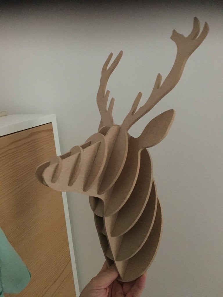 Wanddecoratie 3D hert van hout, Beige, Wandsculptuur, Hout, Ophalen of Verzenden