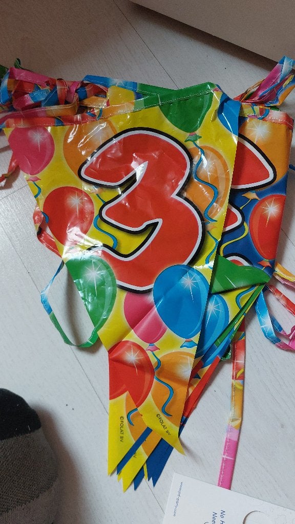 Vlaggenlijn 3 jaar vlaggetjes, Ophalen, Zo goed als nieuw, Versiering, Verjaardag