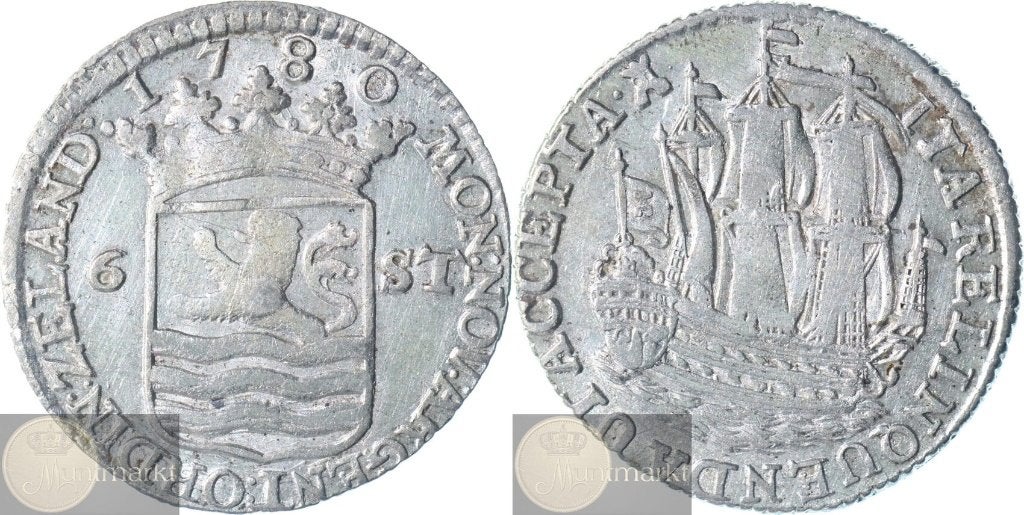 Zeeland - Scheepjesschelling 6 Stuivers 1780 - Kabelrand, Postzegels en Munten, Vóór koninkrijk, Zilver, Losse munt, Overige waardes