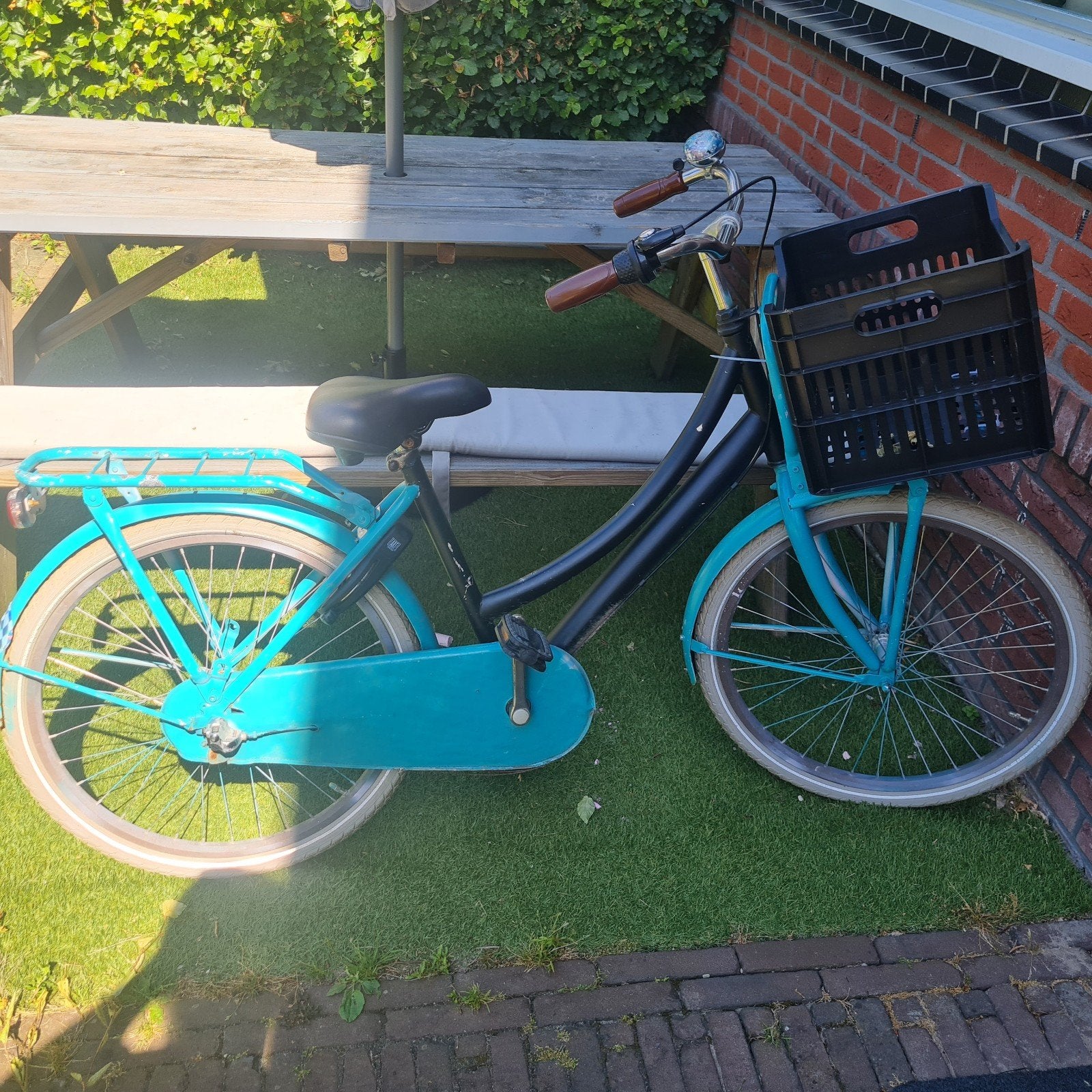 cortina kinderfiets met voordrager en krat - 24 inch Zwart/T, Gebruikt, Versnellingen, 50 tot 53 cm, Ophalen