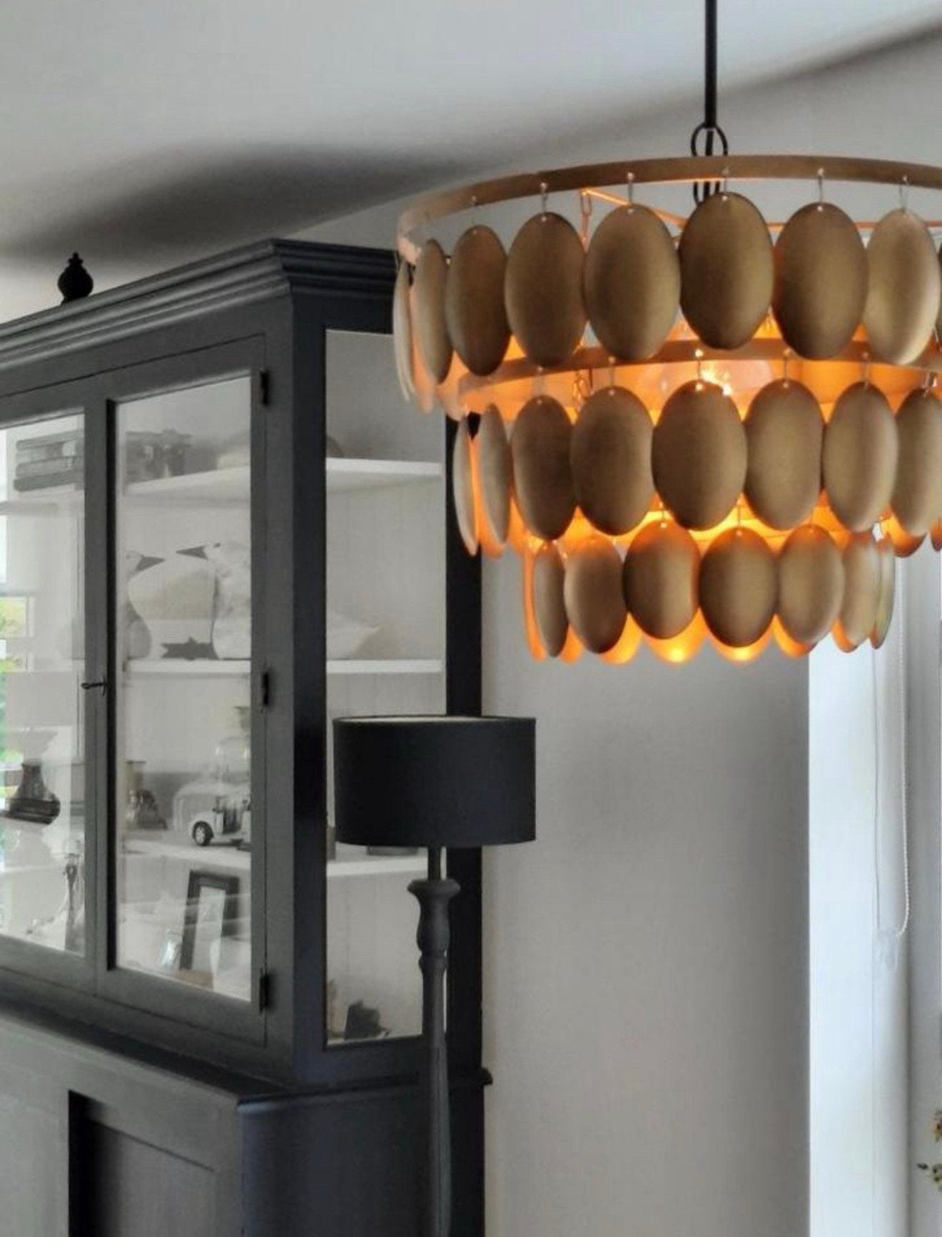 Hanglamp kroonluchter schijfjes lamp goud chique landelijk, Ophalen of Verzenden, Zo goed als nieuw, Metaal, Hotel chique