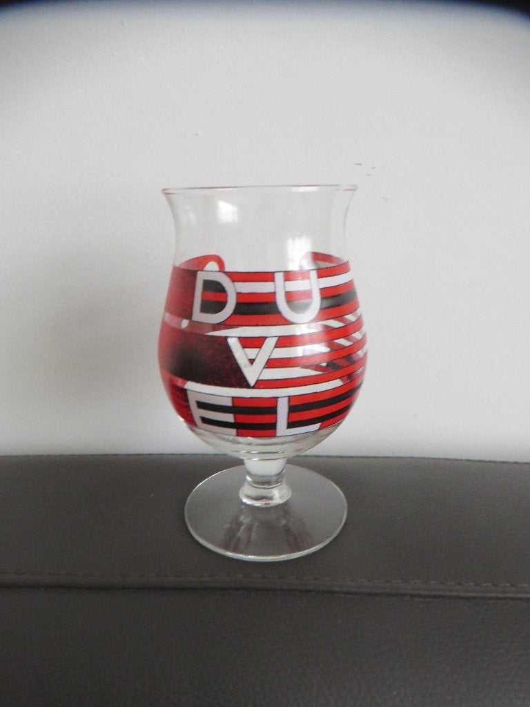 Duvel Belgisch bier glas, design decor S. Glerum, rood zwart, Verzamelen, Ophalen of Verzenden, Zo goed als nieuw, Glas of Glazen