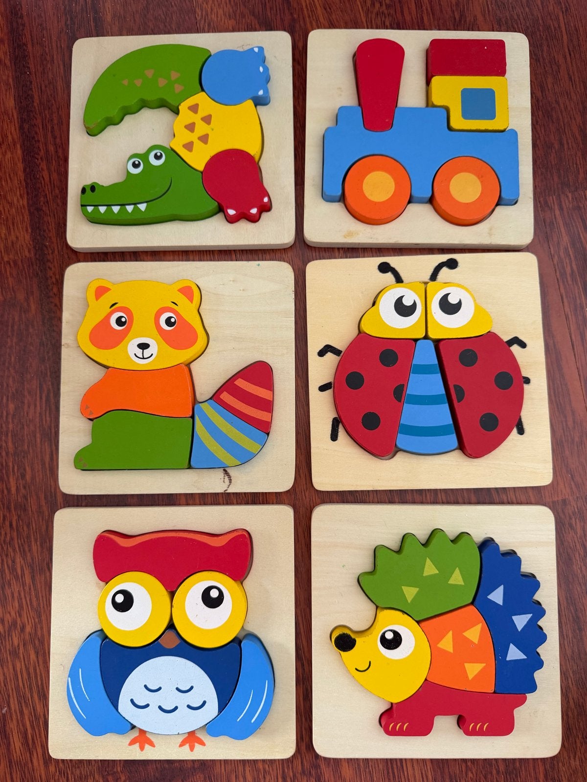 Houten Dieren Puzzels voor Peuters - 6 Stuks, Ophalen, 2 tot 4 jaar, 10 tot 50 stukjes, Zo goed als nieuw
