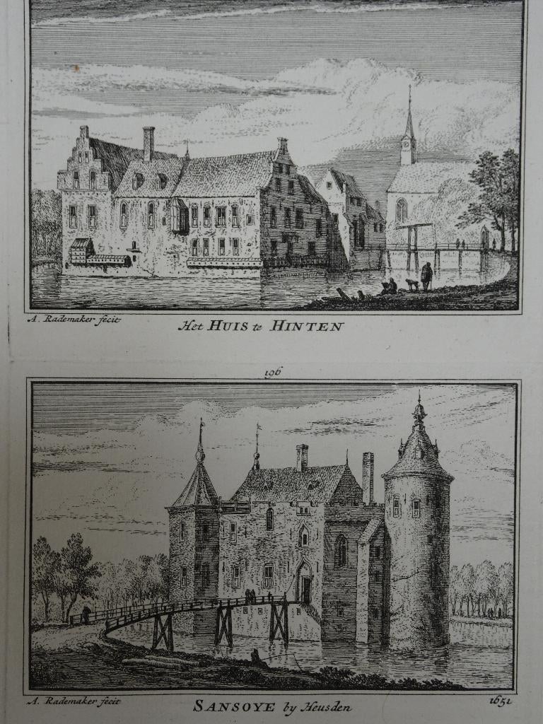 gravure huis te Hinten, kasteel Sansoye Heusden Rademaker, Verzenden, Architectuur, Gravure, Origineel