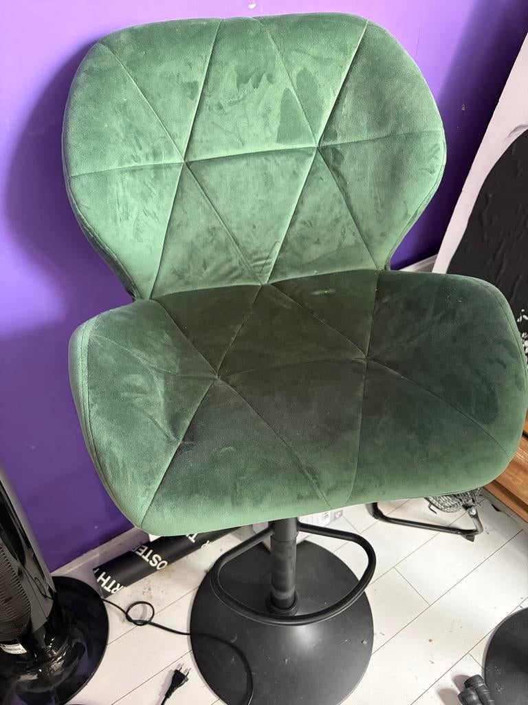 3x Groene barkruk met fluwelen bekleding, Ophalen, Overige kleuren, Drie, Zo goed als nieuw