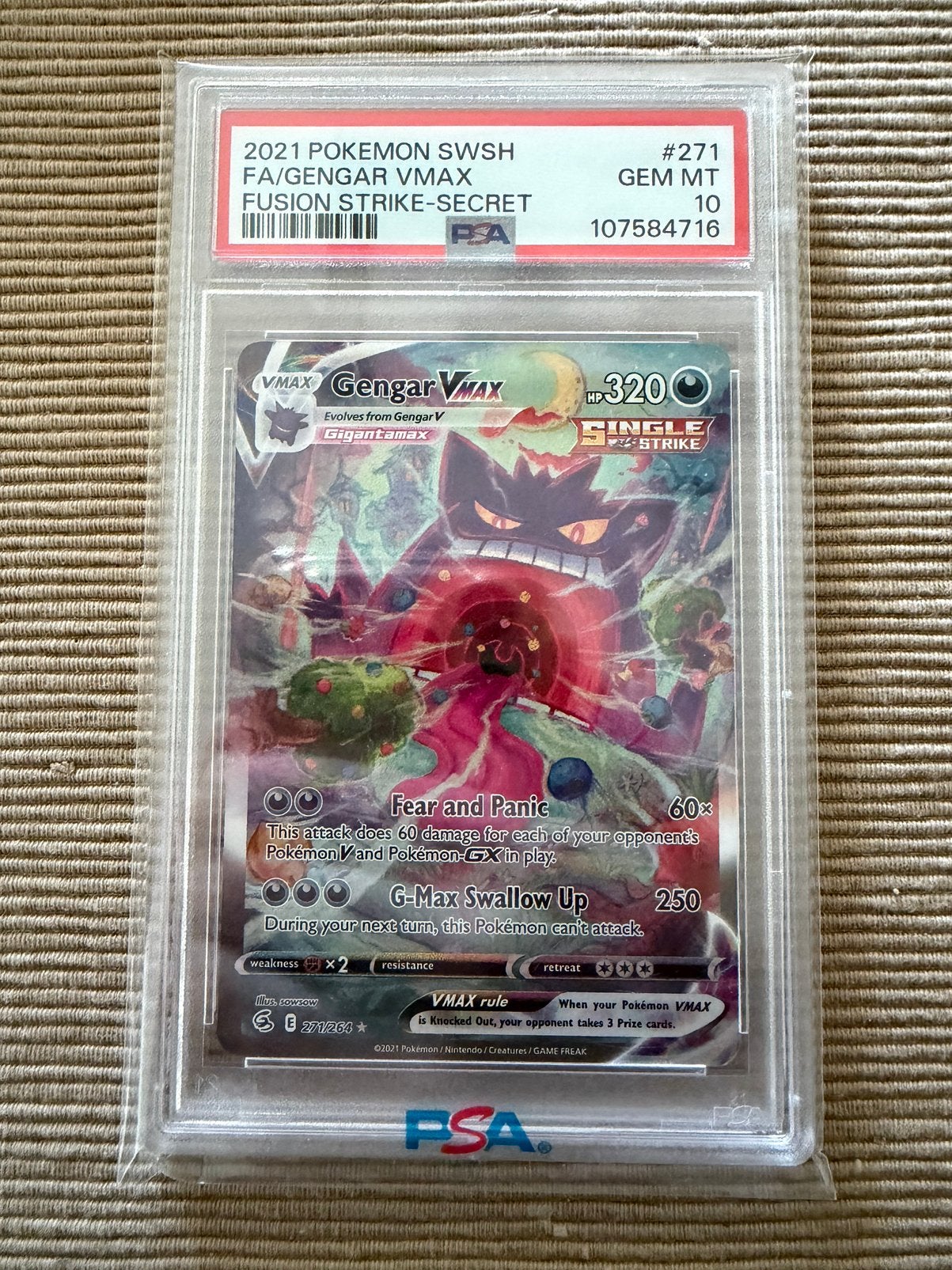Gengar VMAX 271 FST PSA 10 Pokémon Kaart, Ophalen, Nieuw, Losse kaart, Foil