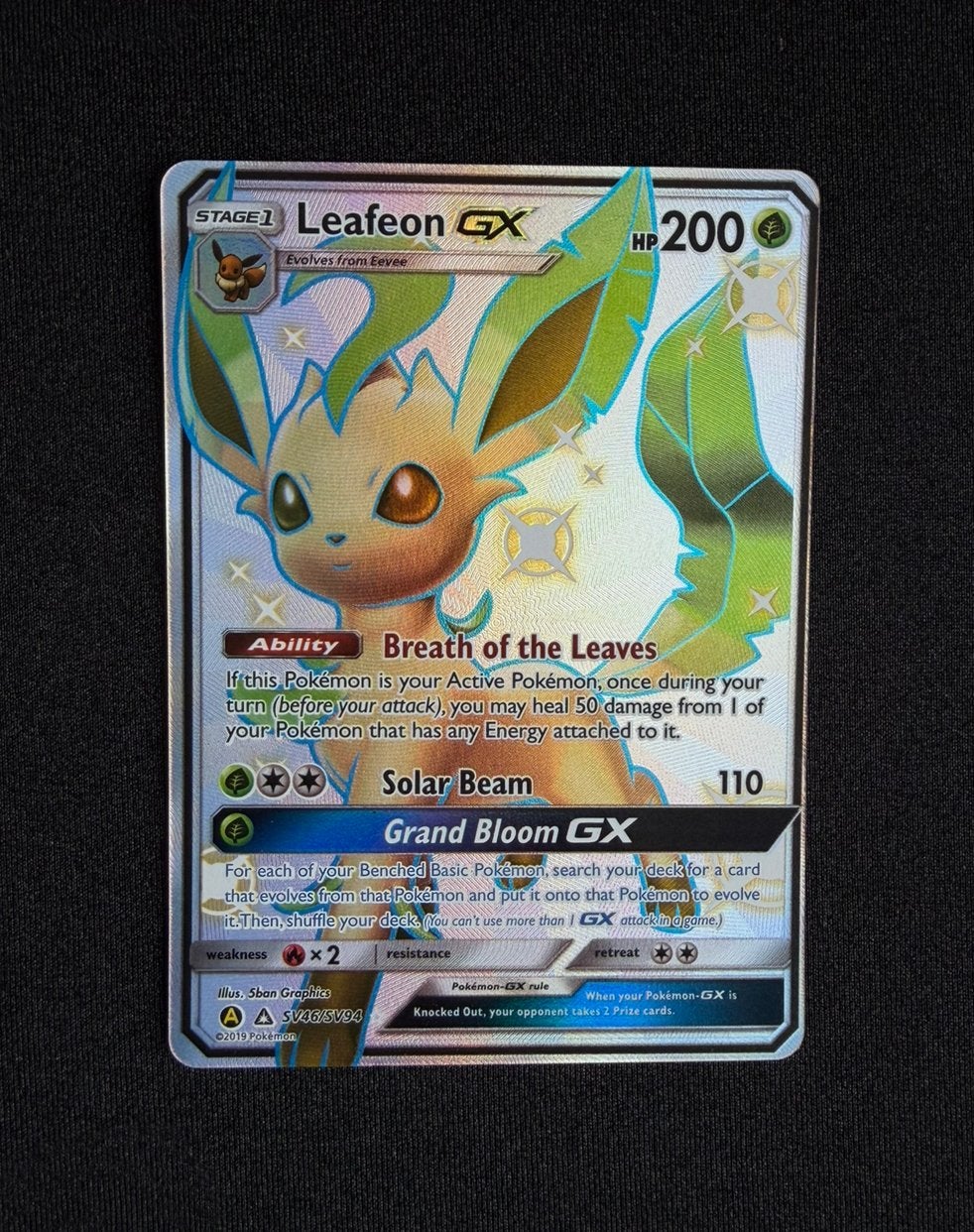 Pokemon Hidden Fates Leafeon GX SV46/SV94 NEAR MINT, Hobby en Vrije tijd, Verzamelkaartspellen | Pokémon, Ophalen of Verzenden