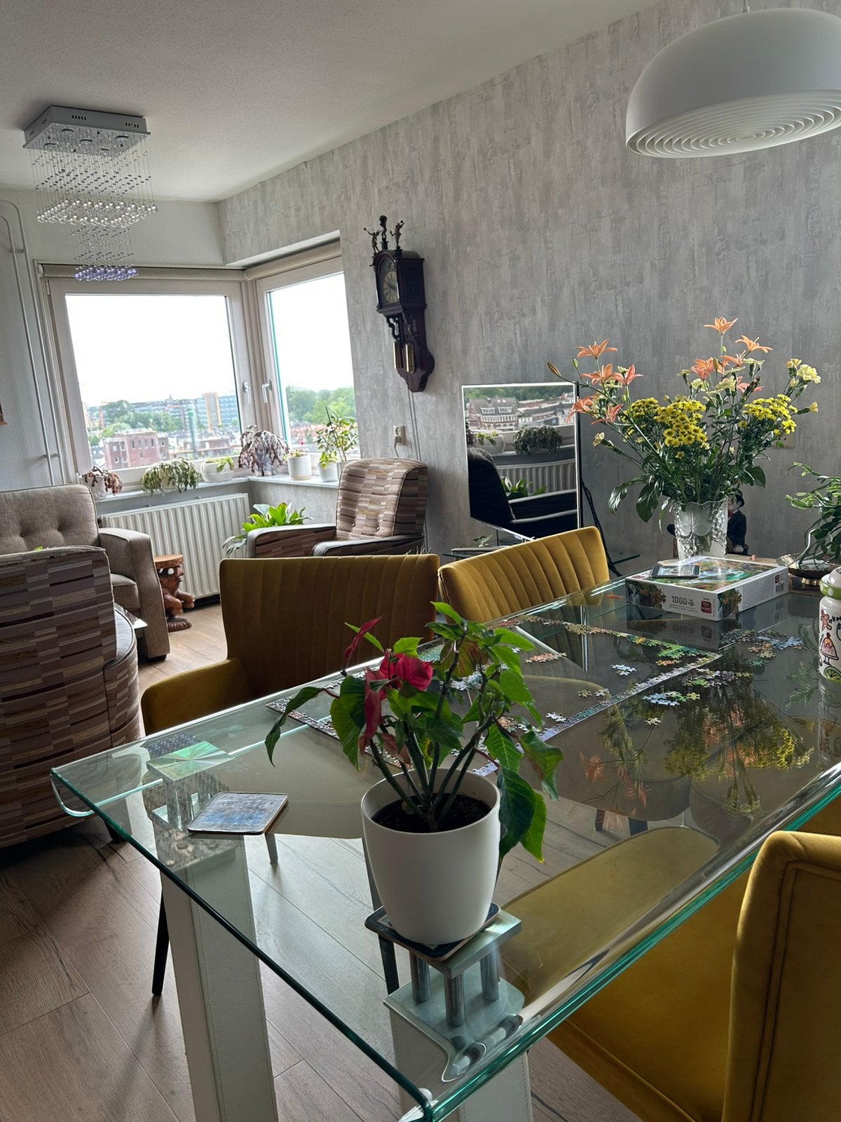 Glazen tafel, 180x88, hoogte 77 cm, Ophalen, Gebruikt, 50 tot 100 cm, Glas