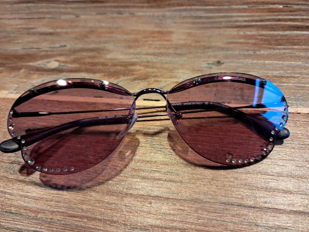 Vintage Versace MOD X60/P Zonnebril - Paars Y2K Stijl, Ophalen of Verzenden, Paars, Overige merken