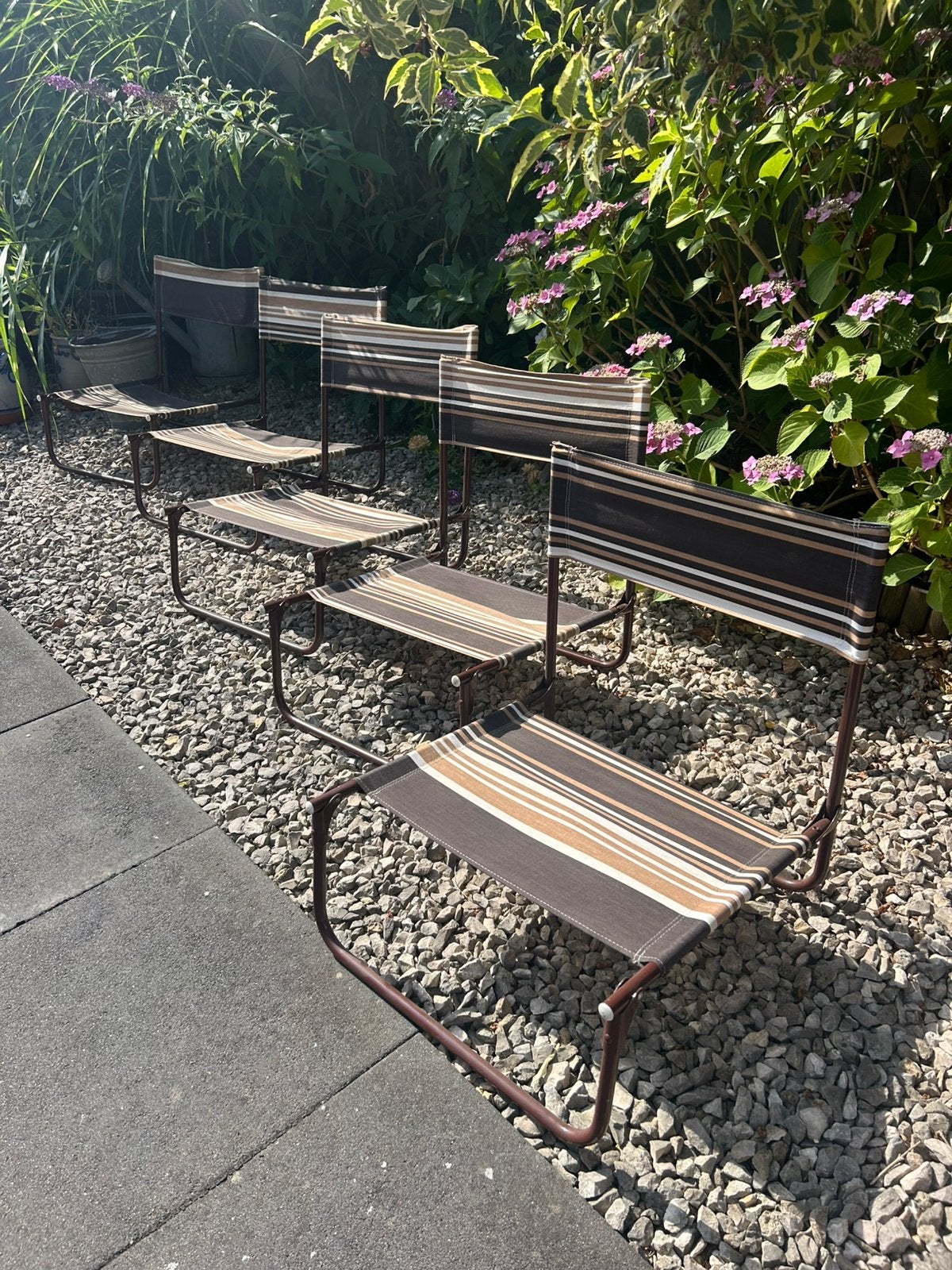 set van 5 vintage inklapbare strandstoelen uit de jaren 70, Tuin en Terras, Tuinstoelen, Zo goed als nieuw, Metaal, Inklapbaar