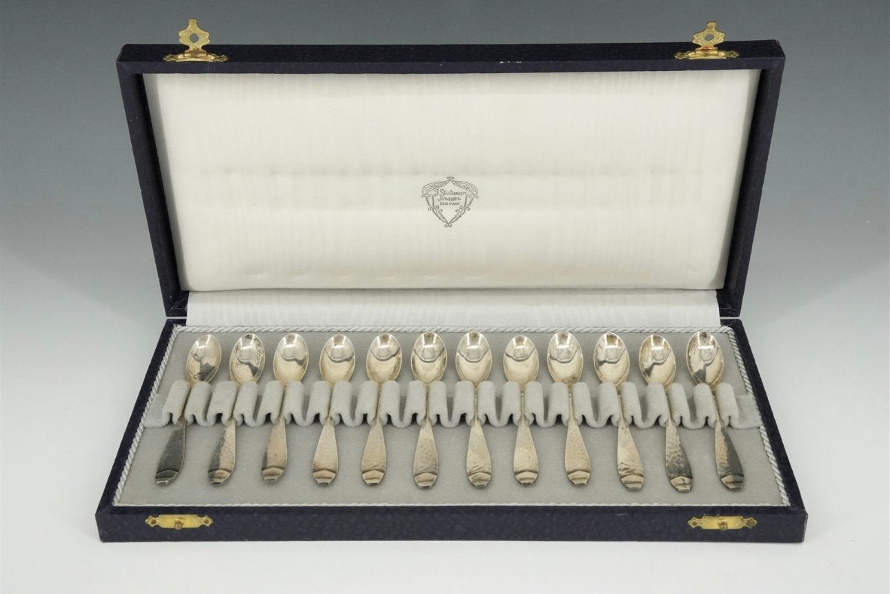 12 zilveren Art Deco Lepeltjes || Hooijkaas, Schoonhoven, Ophalen of Verzenden, Zilver