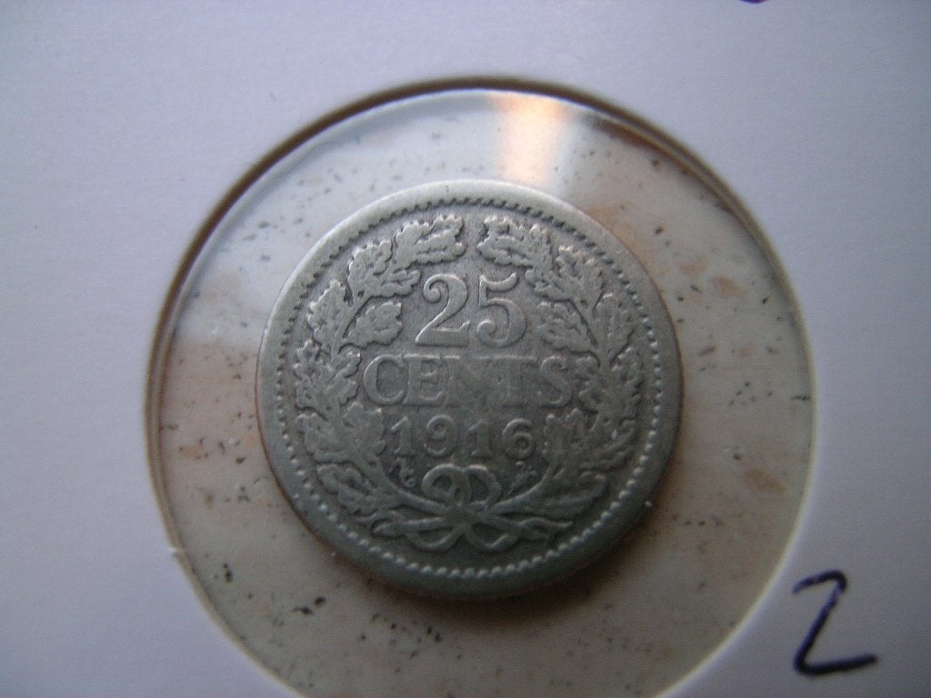 Kwartje 1916, Ophalen of Verzenden, Koningin Wilhelmina, 25 cent, Losse munt