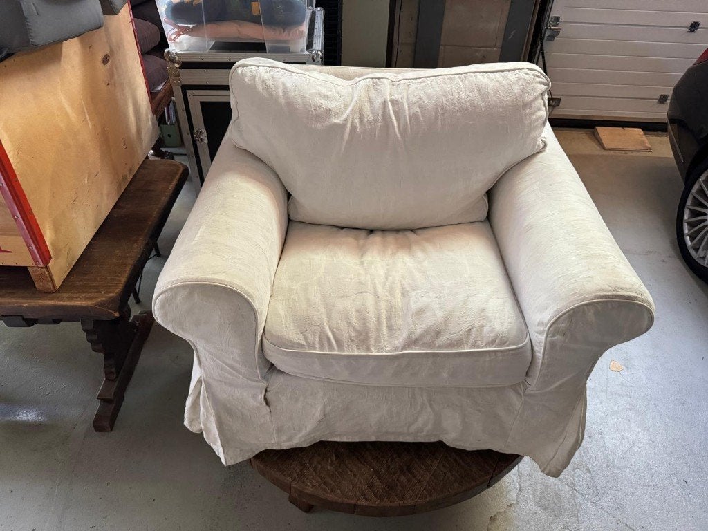 IKEA EKTORP Fauteuil Wit met Licht Patroon | Wasbare Hoes, Gebruikt, 75 tot 100 cm, Ophalen of Verzenden, Landelijk
