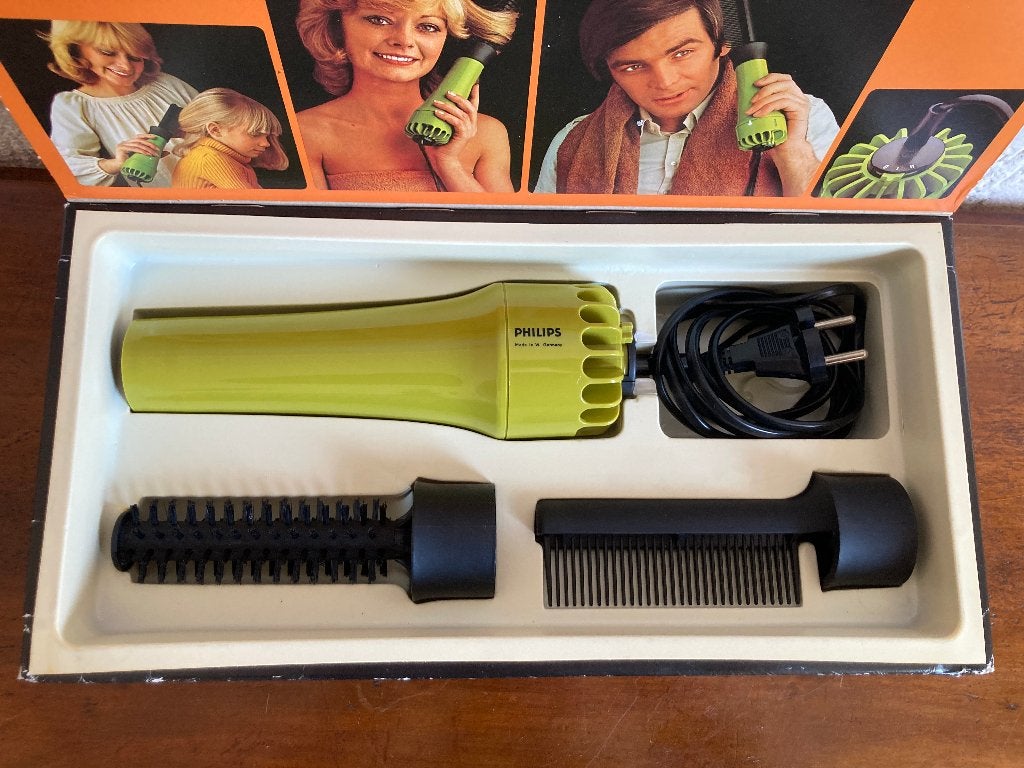 Vintage Philips groene hairstyling set 700W + originele doos, Ophalen of Verzenden, Zo goed als nieuw, Krultang of Stijltang