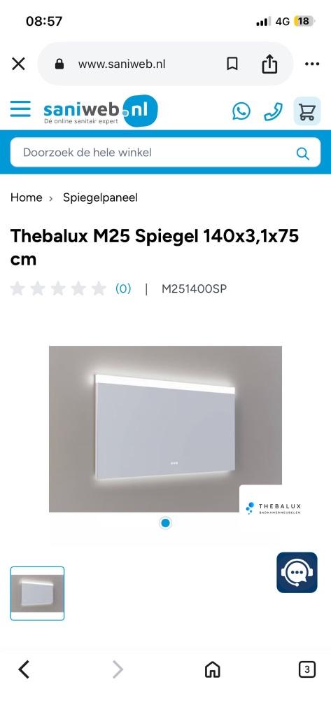 Thebalux M25 spiegel 140x75 cm met verwarming (NIEUW), Ophalen, Nieuw, 125 cm of meer, Minder dan 100 cm