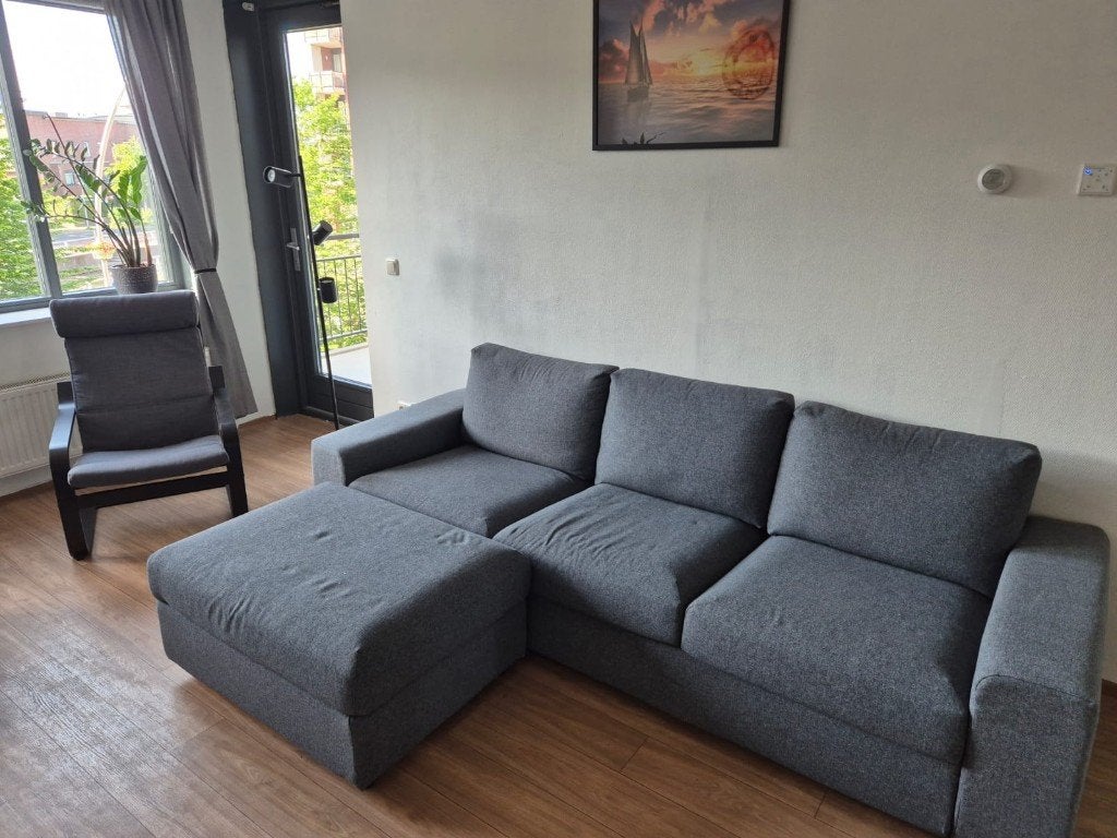 Vimle 3-zitter met voetenbank boekjes + bon aanwezig, Ophalen, 125 cm of meer, 75 tot 100 cm, Zo goed als nieuw
