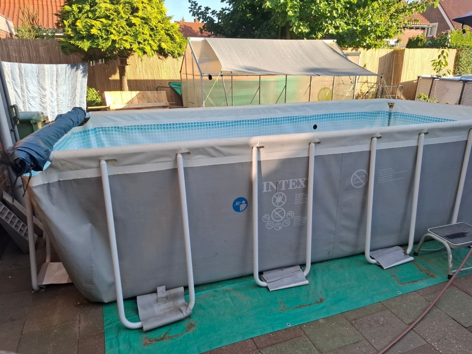 Intex Zwembad 4x2x1m met pomp en afdekzeil (chloorverweerd), Tuin en Terras, Ophalen, Gebruikt
