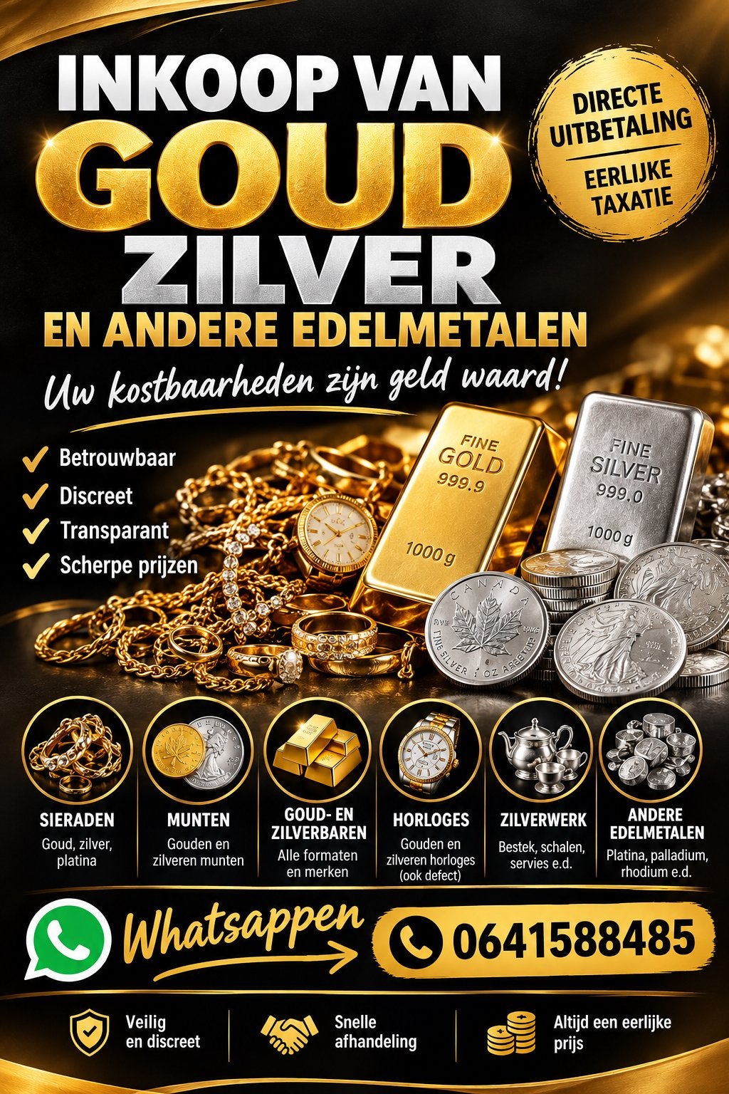 Inkoop Goud, Zilver & Edelmetalen - Directe Uitbetaling, Ophalen of Verzenden, Gebruikt