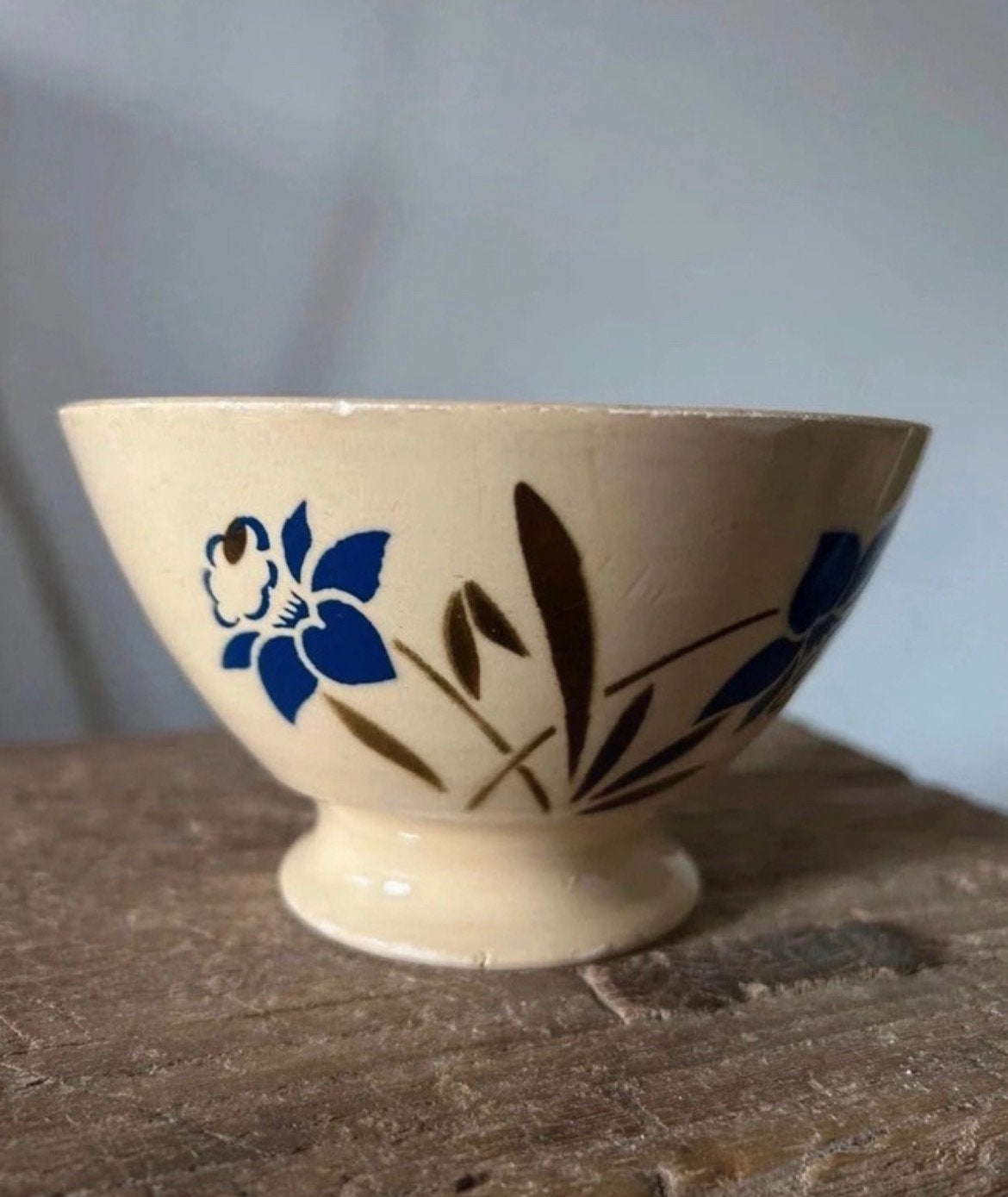 Franse spoelkom digoin blauw / bruine tulp, Verzenden