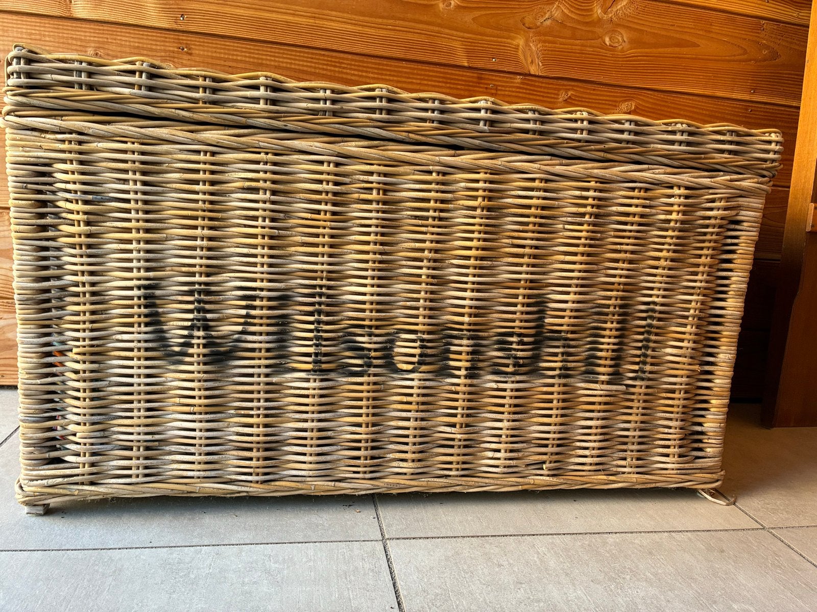 Grote rieten opbergkist met deksel, Ophalen, Gebruikt, 100 tot 150 cm, 50 tot 75 cm