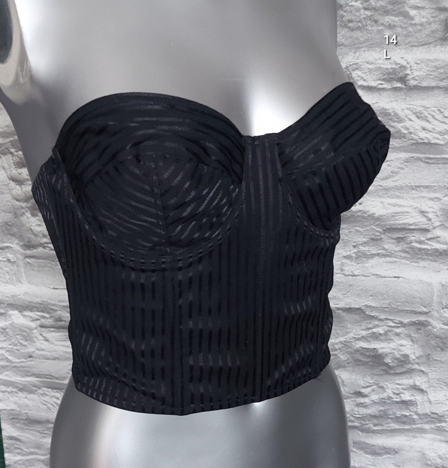Zwarte strapless korset met streepjespatroon, Ophalen of Verzenden, Zwart, Body of Korset