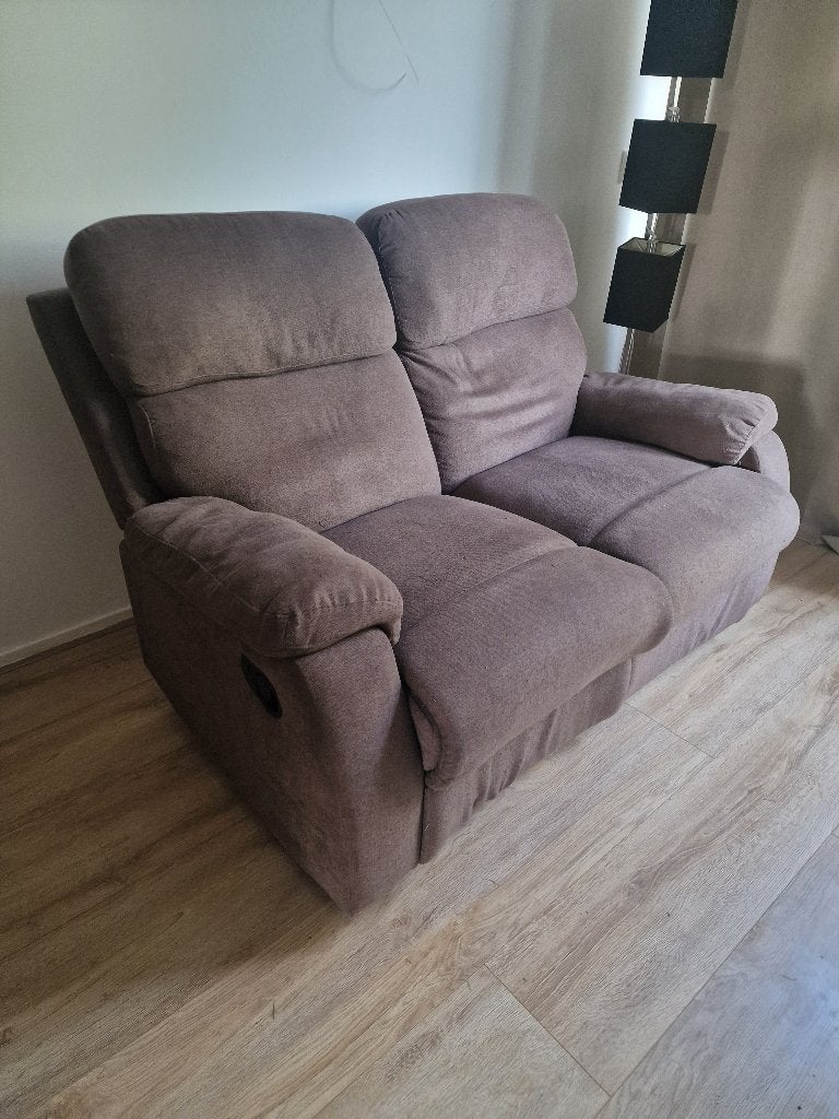 Tweezits relaxbank van stof TOLZANO - Donkerbruin, Ophalen, Gebruikt, 150 tot 200 cm, Tweepersoons